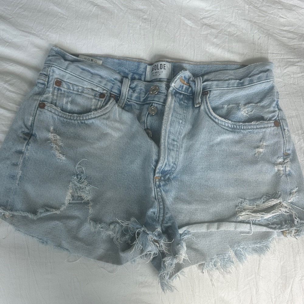 Agolde Faded Blue Distressed Jean Shorts